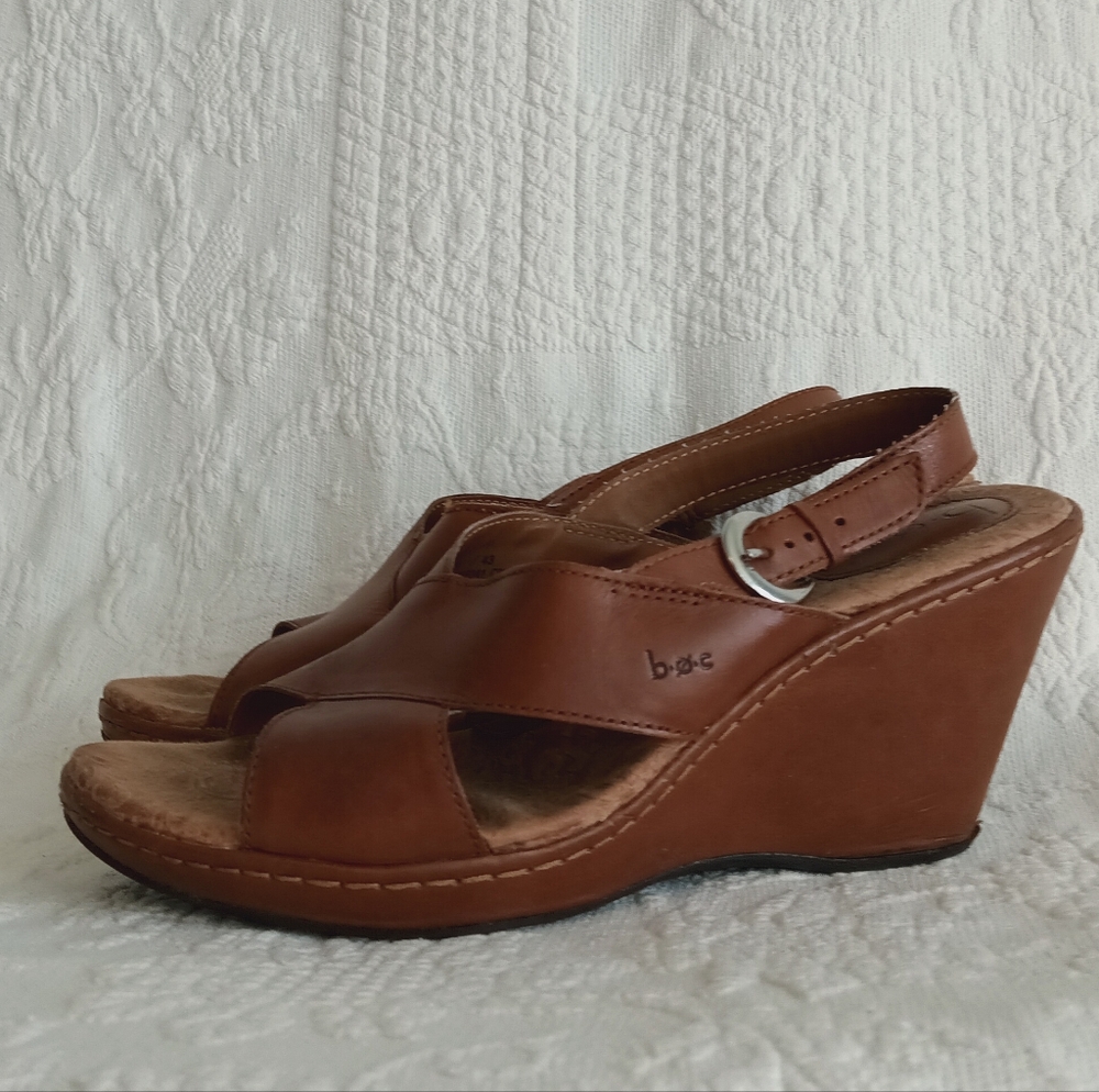 boc Tan Leather Wedge Sandals Wide Straps Platform Boho School Buckle Floral 11 - Picture 13 of 13